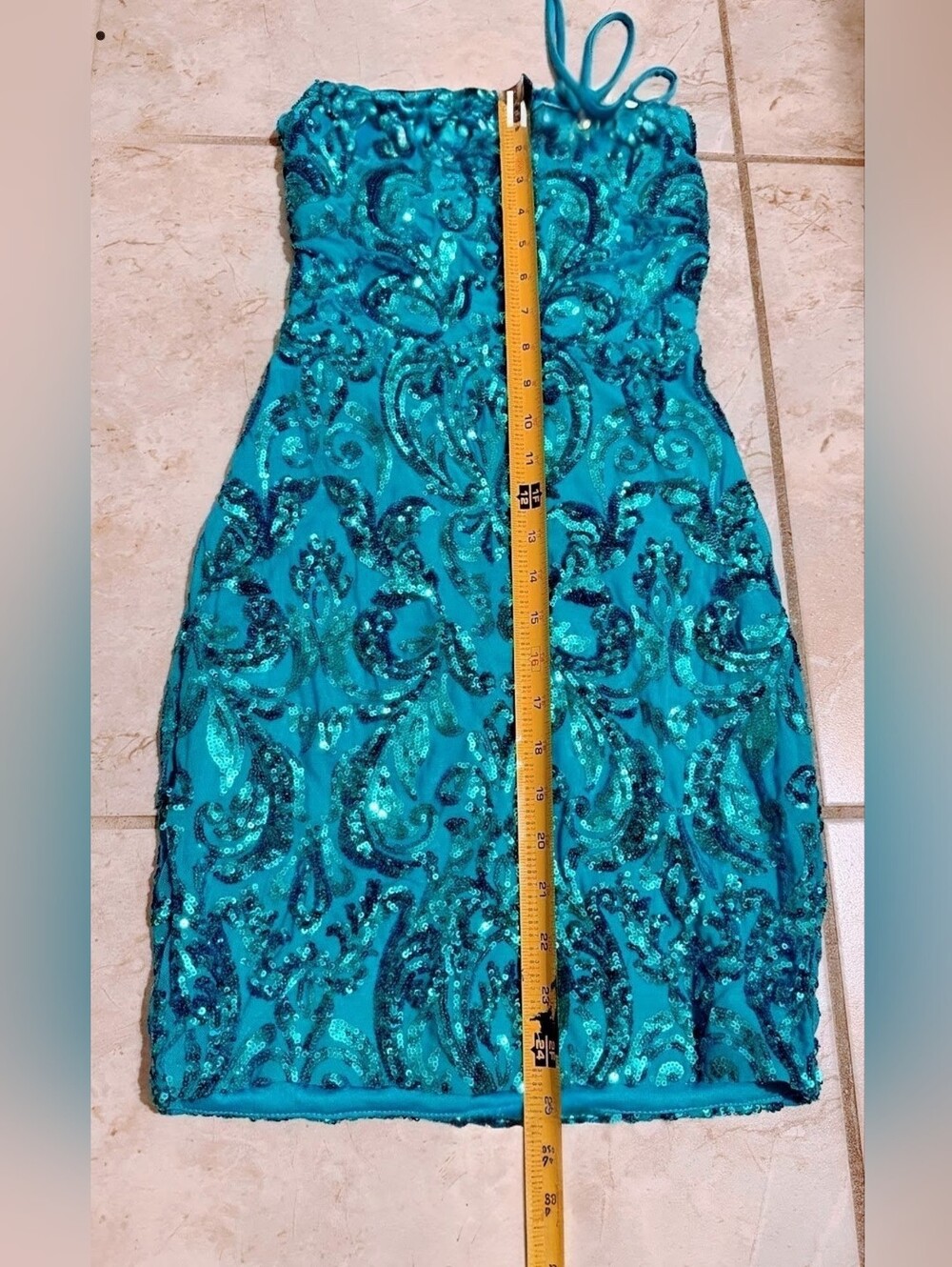 Windsor Teal Sequin Strapless Mini Dress